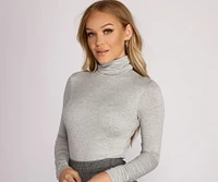 Basic Long Sleeve Crepe Turtleneck Bodysuit