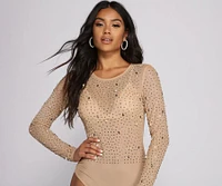 Glam Goals Mesh Rhinestone and Pearl Bodysuit