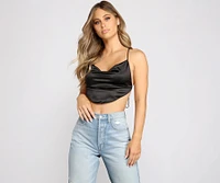 Satin Cowl Neck Strappy Crop Top