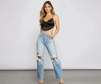 Satin Cowl Neck Strappy Crop Top