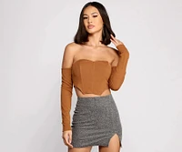 Off The Shoulder Ribbed Knit Crop Top
