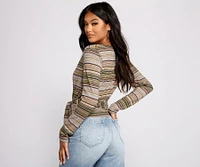 Wrapped Stripes Brushed Knit Top