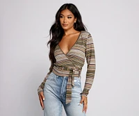 Wrapped Stripes Brushed Knit Top