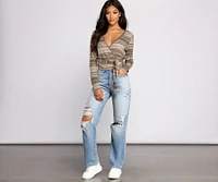 Wrapped Stripes Brushed Knit Top