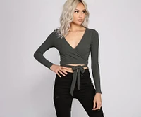 Basic Ribbed Knit Tie Waist Top