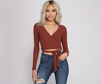 Basic Ribbed Knit Tie Waist Top
