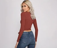 Basic Ribbed Knit Tie Waist Top