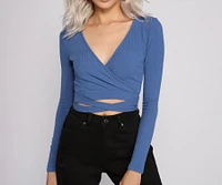 Basic Ribbed Knit Tie Waist Top