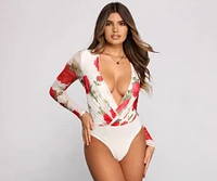 Floral Passion Surplice Mesh Bodysuit