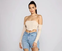 Off The Shoulder Ribbed Knit Crop Top
