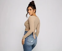 Basic Ribbed Knit Tie Waist Top