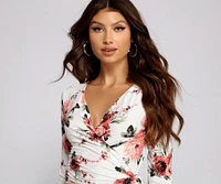 Fresh Floral Wrap-Front Top