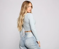 Ribbed Knit Twist Front Crop Top