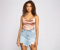 Satin Cowl Neck Strappy Crop Top