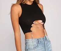 Luxe Vibes Rhinestone Lace-Up Top