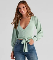 Slinky Knit Wrap Front Top