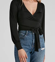 Slinky Knit Wrap Front Top