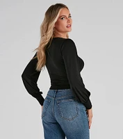 Slinky Knit Wrap Front Top