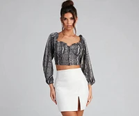 Glitzy Fab Snake Print Cropped Bustier