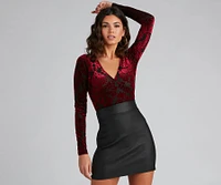 Lookin' Luxe Flocked Velvet Bodysuit