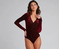 Lookin' Luxe Flocked Velvet Bodysuit