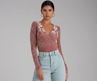 Lookin' Luxe Flocked Velvet Bodysuit