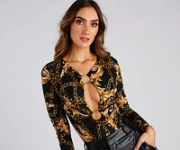 Luxe Links Plunge Neck Bodysuit