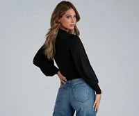 Chic Edition Mock Neck Keyhole Top