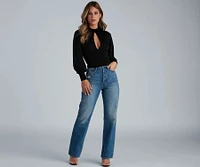 Chic Edition Mock Neck Keyhole Top