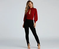 Chic Edition Mock Neck Keyhole Top