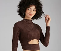 Stylish Folk Faux Suede Cutout Top