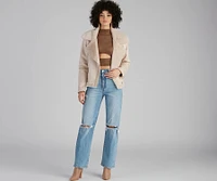 Stylish Folk Faux Suede Cutout Top