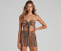 Trendy Pleated And Striped Tube Top