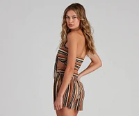 Trendy Pleated And Striped Tube Top