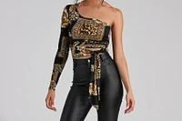 Latest Obsession Tie Waist Printed Top