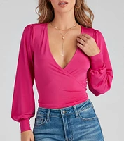 Slinky Knit Wrap Front Top