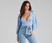 Slinky Knit Wrap Front Top
