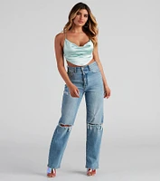 Satin Cowl Neck Strappy Crop Top