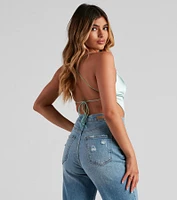 Satin Cowl Neck Strappy Crop Top