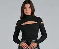 Cancel Plans Mock Neck Cutout Top