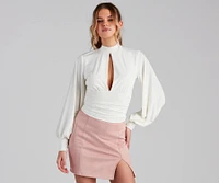 Chic Edition Mock Neck Keyhole Top