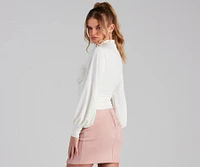 Chic Edition Mock Neck Keyhole Top