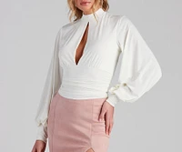 Chic Edition Mock Neck Keyhole Top