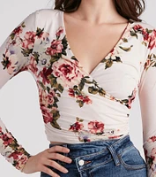 Spring Floral Surplice Crop Top