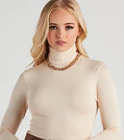 Basic Long Sleeve Crepe Turtleneck Bodysuit
