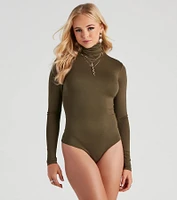 Basic Long Sleeve Crepe Turtleneck Bodysuit
