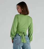 Slinky Knit Wrap Front Top