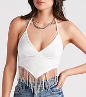 Modern Boho Halter Fringe Crop Top