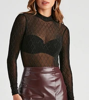 Moment To Slay Rhinestone Mesh Bodysuit