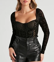 Sultry Sheer Flocked Velvet Bodysuit